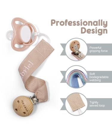 Personalized Tyry.hu Pacifier Chain for Boys & Girls - 2 Pack Gray & Khaki | Custom Name Wooden Clip Cotton Baby Gift - Buy Online on GoSupps.com