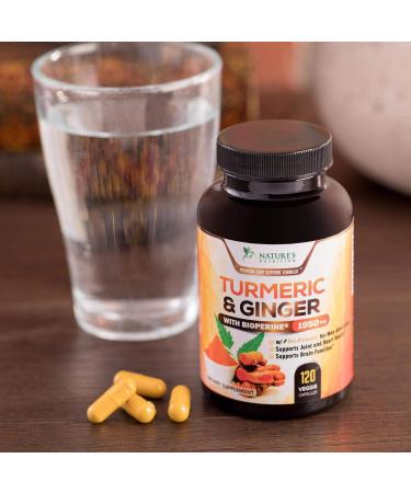 Turmeric Curcumin with Bioperine Ginger 1950mg - Natural Joint Support for Healthy Inflammation - 95% Curcuminoids - Max Potency - 120 Capsules - Buy Online on GoSupps.com