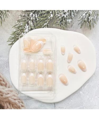Glossy White French Tip Almond Shape Press-On Nails - Medium Length | Full Cover Acrylic False Nails with Cute Design for Women - Buy Online on GoSupps.com