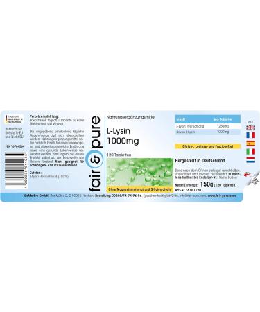 Fair & Pure L-Lysine Tablets 1000mg - High Dose Vegan Supplement - 120 Count for Immune Support & Health - Buy Online on GoSupps.com