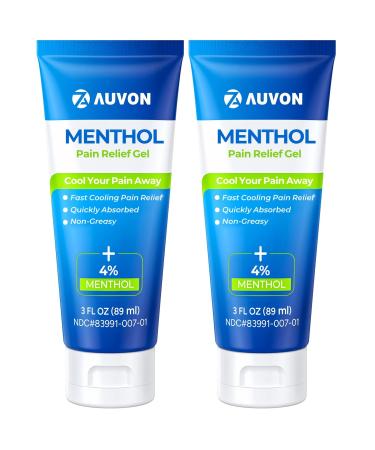 AUVON Menthol Pain Relief Gel for Chronic Joint & Back Pain Arthritis Pain Reliever for Muscle Pain Relief Fast-Acting Menthol Cooling Gel Soothes Knee Hip Shoulder Neck Pain 3 FL OZ Per Pack 2 pack