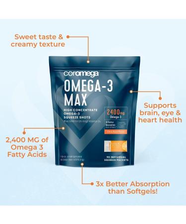 Coromega MAX Omega-3 Fish Oil 2400mg | 30 Citrus Burst Packets | Superior Absorption & Anti-Inflammatory Support - Buy Online on GoSupps.com