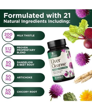 Gentle Liver Cleanse Detox & Repair - Premium 21 Herb Formula with Milk Thistle and Silymarin - Liver Support for Men & Women - 120 Vegan Capsules - Buy Online on GoSupps.com