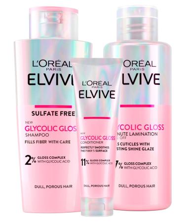 L'Oreal Paris L'Or al Paris Elvive Glycolic Gloss Conditioner 150ml + Shampoo 200ml + 5-Minute Smoothing Treatment 200ml Set for dull and porous hair. Intense and long-lasting shine 3