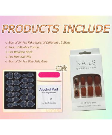 24 Pcs Fall Press on Nails - Brown & Gold Foil Autumn Acrylic Medium Length - Reusable Glossy Fake Nails for Women - Buy Online on GoSupps.com
