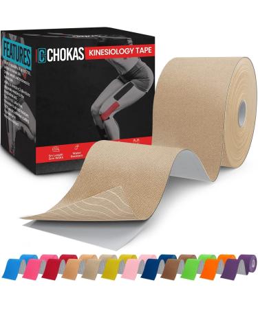 CHOKAS Kinesiology Tape 5m Roll Elastic Therapeutic Sports Tape for Shoulder Ankle Elbow Wrist shin Splints and Knee Support Waterproof Physio Body Tape for Muscle Pain Relief Boob Tape Ivory1