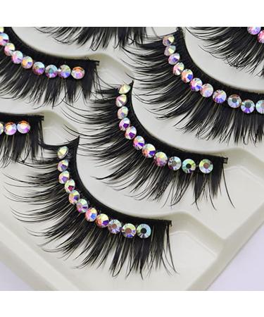 Romoty Self-adhesive Rhinestone False Eyelashes - Long, Thick, Curly 3D Multi-color Fake Eyelashes - 5 Pairs - Buy Online on GoSupps.com