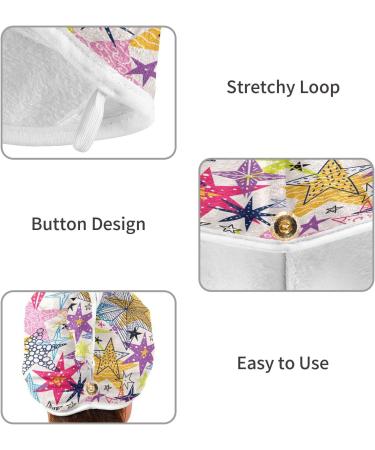 Colorful Doodle Star Dry Hair Cap & Button Headband Set | Quick Drying Super Absorbent Towel | Soft & Comfortable | International Shipping Available - Buy Online on GoSupps.com