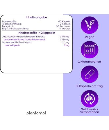 Buy 60 Resveratrol Plus Capsules - 1350mg High-Dose Vegan Plantomol Extract 100:1 Ratio - 2 Capsules/Day for Maximum Support - Buy Online on GoSupps.com