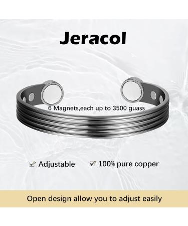 Jeracol Copper Magnetic Bracelet for Women Men - Adjustable Striped Style Bangle with 6 Magnets (3500 Gauss Each) - Includes Jewelry Gift Box - Black - Buy Online on GoSupps.com