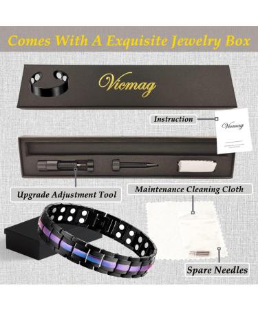 Vicmag Men Magnetic Bracelet Double Row 3500 Gauss Titanium Steel Wristband Adjustable Bracelet with Tool & Gift Box - Purple Line - Buy Online on GoSupps.com