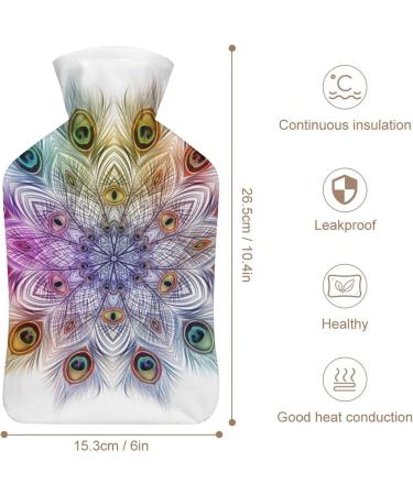 Peacock Feathers Hot Water Bottle - Colorful Rubber Pain Relief Bag for Cramps & Foot Warmer - Hot & Cold Therapy - Buy Online on GoSupps.com