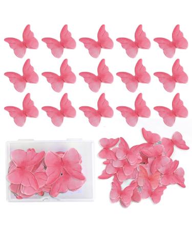 CREECHWA Edible Butterflies for Cakes Pack of 48 Cake Decorations Muffin Decorations Cupcake Toppers Pink