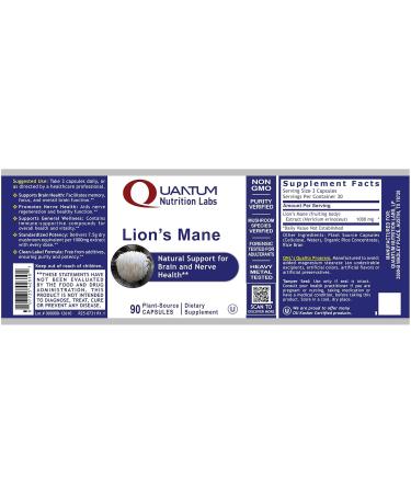 Quantum Nutrition Labs Lion's Mane - Lions Mane Mushroom Supplement Capsules for Focus Memory & Brain Support for Adults & Kids 1000mg Premium Extract Per Serving - 90 Vegetarian Capsules - Buy Online on GoSupps.com