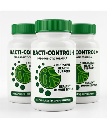 BACTI-Control+ Pre-Probiotic Formula | 3 Bottles Pack | Dietary Supplement Capsules | 60 Capsules Per Bottle | Daily Wellness Routine Support | Clean Label | Convenient Multi-Bottle Supply - Buy Online on GoSupps.com