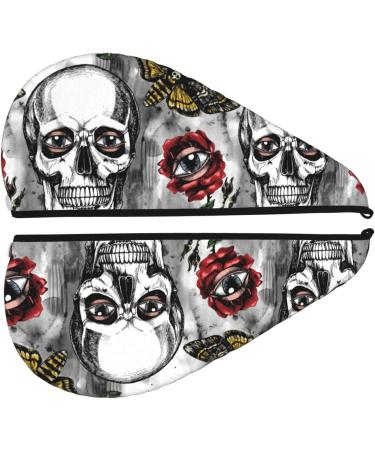 Skulls Roses Microfiber Hair Towel Wrap - Super Absorbent Quick Dry Hair Cap for Women with Long Curly & Thick Hair - Buy Online on GoSupps.com