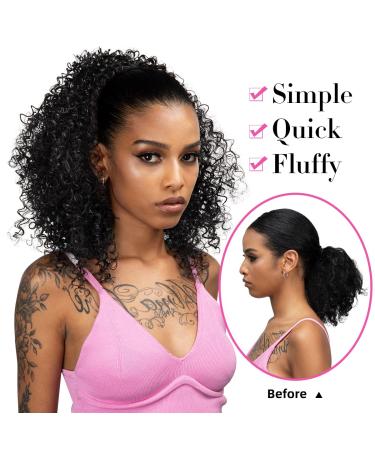 YUMOREAL Black Kinky Curly Drawstring Ponytail Extension- 16 Inch Synthetic Clip in Afro Wavy Pony Tail for Black Women - Buy Online on GoSupps.com