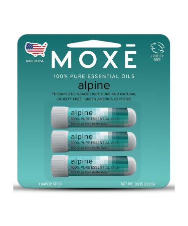 MOXE Alpine Nasal Stick | Mountain Air + Forest Pine | Douglas Fir & Peppermint Oil | Woody Crisp Winter Alpine Summit Aromatherapy Inhaler with 100% Pure Essential Oils Made in USA (3 Pack)