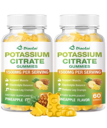 Potassium Citrate 1500mg Gummies - Potassium Supplement for Women & Men Supports Leg Cramp Relief & Muscle Health Vegan Pineapple Flavor (120 Count) 2 Pack