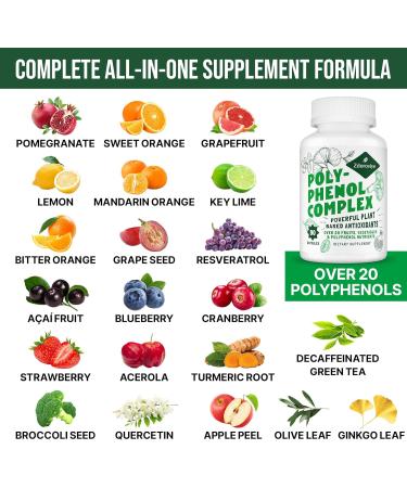 2250 MG Polyphenols Supplement Over 20 Fruits Vegetables Polyphenol Superfood Quercetin Resveratrol Turmeric Green Tea Powerful Antioxidants for Age Defense Immune Energy 90 Count 90 Count (Pack of 1) - Buy Online on GoSupps.com