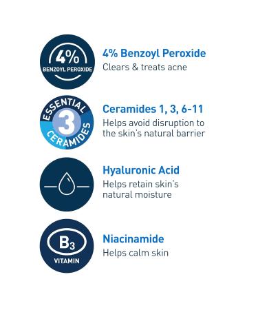 CeraVe Acne Foaming Cream Cleanser with 4% Benzoyl Peroxide, Hyaluronic Acid & Niacinamide - 5 Oz | Fragrance-Free, Non-Comedogenic Acne Treatment Face Wash - Buy Online on GoSupps.com