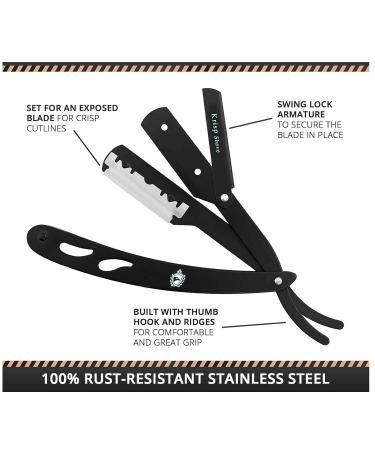 Professional Straight Edge Barber Razor for Close Shaving | Salon Quality Shavette with 10 Blades - Krisp Beauty - Buy Online on GoSupps.com