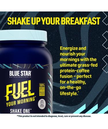 Blue Star Nutraceuticals SHAKE ONE - Grass Fed Whey Protein Isolate Coffee Fusion Natural Caffeine Fibre MCT Oil | Fuel Your Morning - 30g protein per serving - 21 Servings (French Vanilla) - Buy Online on GoSupps.com