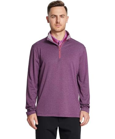 Quarter Zip Golf Pullover Men Dry Fit Long Sleeve - Dark Purple Melange - 3XL - Buy Online on GoSupps.com