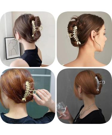 Fashionable Fish Bone Hair Clips Set - 3 PCS Metal Hair Claw Clips for Thick & Thin Hair - Stylish French Hair Accessories for Women and Girls - Buy Online on GoSupps.com