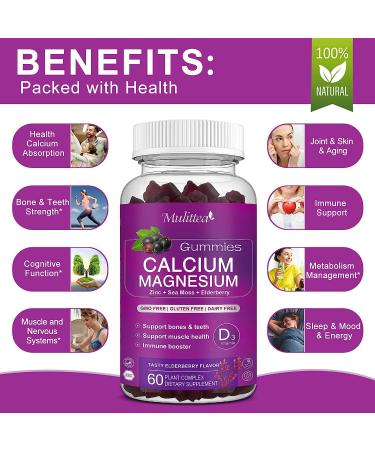 Plant Complex Calcium Magnesium Zinc Gummies with High Absorption Magnesium Glycinate and Sea Moss - Vegan Supplement for Bone Health, Muscle Support, Calm Mood & Sleep (2 Pack) - 60 Count - Buy Online on GoSupps.com