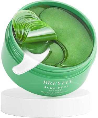 BREYLEE Aloe Vera Eye Mask 60 Pcs - Puffy Eyes and Dark Circles Treatments  Look Younger and Reduce Wrinkles and Fine Lines Undereye, Improve and Firm eye Skin - Pure Natural Material Extraction Green