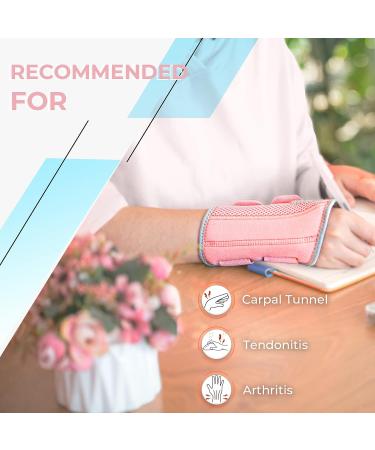 Breathable Carpal Tunnel Wrist Brace for Men & Women - Night Support with Adjustable Straps - Ideal for Tendonitis & Arthritis - Pink, S/M - Buy Online on GoSupps.com