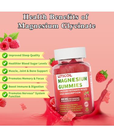 Magnesium Glycinate Gummies 800mg Per Serving Sugar Free Magnesium Supplement with Magnesium Malate Calcium Vitamin D3 B6 CoQ10 for Calm Support & Zzz for Adults Kids Raspberry 30 Count (Pack of 1) - Buy Online on GoSupps.com