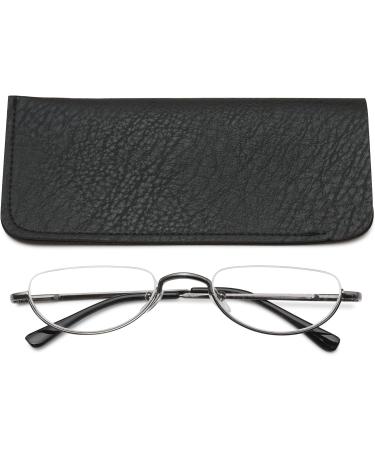 LANOMI Lightweight Half Rim Metal Reading Glasses - Mini Half Frame Eyeglasses with 1.5 Diopters Transparent Lens - Gray Reading Aid - Buy Online on GoSupps.com