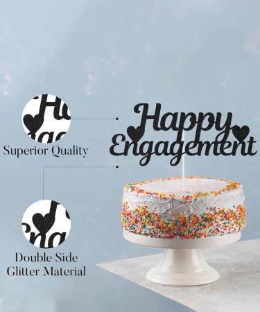 Happy Engagement Glitter Cake Topper - Gold Heart Design for Proposal & Bridal Shower - Buy Online on GoSupps.com