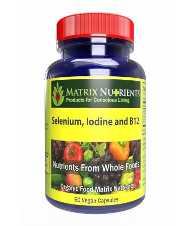 Selenium Iodine and B12 - Thyroid Metabolism & Immune Health Complex High Absorption for Hair Skin & Nails - Vegan Capsules (60ct)