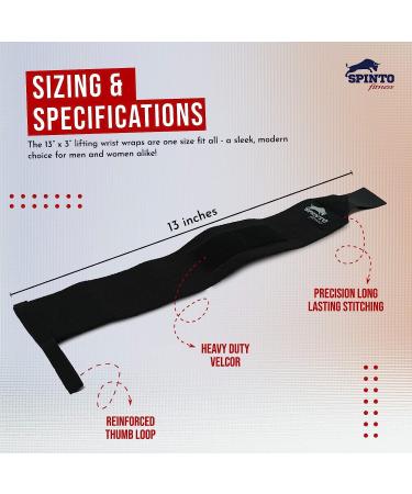 Spinto Fitness 18 Heavy Duty Weight Lifting Wrist Wraps for Men and Women - Professional Grade Black Wraps - Buy Online on GoSupps.com
