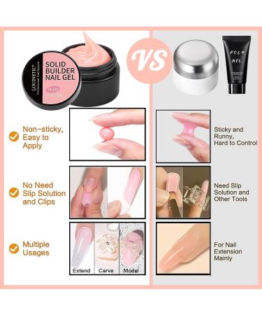 LOUINSTIC Solid Builder Gel for Nails - 2PCS Non-Sticky Hand 3D Nail Carving Gel | Nail Extension Sculpture Hard Gel | Nail Building UV/LED Lamp Required - Clear Nude 0.7oz - Buy Online on GoSupps.com