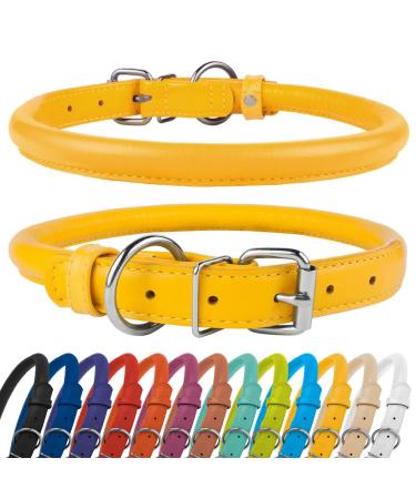 Collardirect round leather dog collar softly padded rolled handmade real leather collar for dog puppy cat small big black pink red purple blue yellow 35-40 cm
