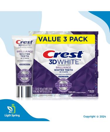 Crest 3D White Brilliance Pro Enamel Protect Toothpaste 3-Pack - Includes Tooth Squeezer & No-Mess Caps | Better Oral Health Guide | International Shipping - Buy Online on GoSupps.com