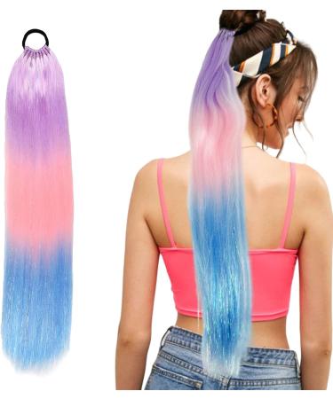 EUPSIIU 24 inch Ponytail Braiding Hair Rainbow Ponytail Extensions Colorful Braid Hair Extension Jumbo Braids Hair Extension Mermaid Pony Tail Fashion Synthetic Wig for Girl Women (Multicolor) - Buy Online on GoSupps.com