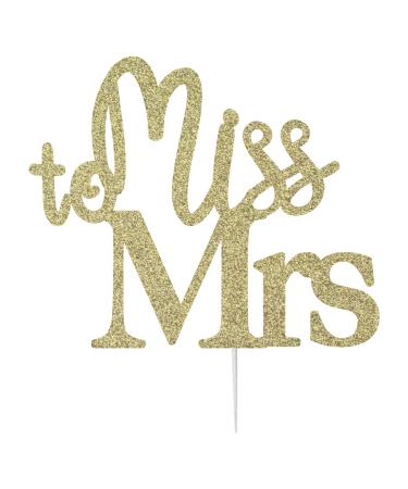 LissieLou Hen Party/Do Cake Topper Glitter with 'Miss to Mrs' Text (Made in the UK) - Gold