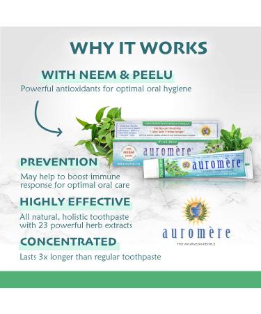 Auromere Ayurvedic Herbal Toothpaste Fresh Mint - Vegan Natural Non GMO Fluoride Free Gluten Free with Neem & Peelu (4.16 oz) 1 Pack - Buy Online on GoSupps.com