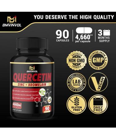 Quercetin Supplement 4660mg with Bromelain & Black Pepper Extract - Cardiovascular & Immune Support - Antioxidant - 3 Months Supply - Buy Online on GoSupps.com