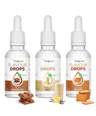 Flavor drops 3x 50ml - bundle Basic 10 - Flavdrops taste without calories - taste (MILK chocolate + vanilla milk + butter biscuit) Basic 10 50 ml (3 Pack)