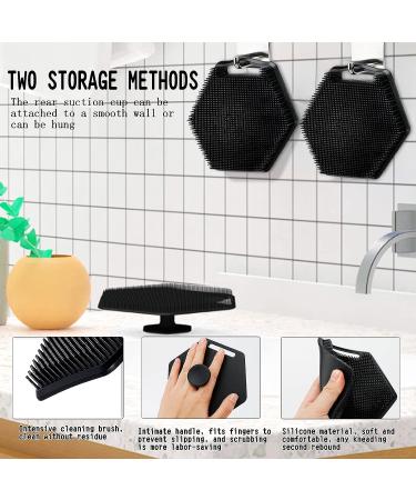 Silicone Body Scrubber & Storage Hook - Handheld Shower Cleansing Brush for Gentle Exfoliating and Massage - Removes Dead Skin - Black - Buy Online on GoSupps.com