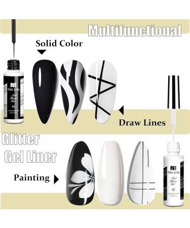 Nail Gel Polish Liner Gel Nail Art 2 Colors Liner Gel Art Set Soak Off Shimmer Nail Polishes For Drawing Lines Color Painting UV Liner Gel For Women Festival (D) - Buy Online on GoSupps.com