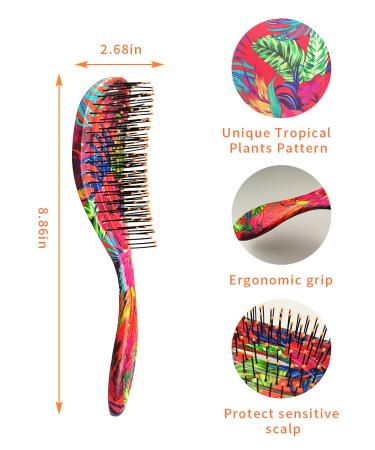 Vented Hair Detangling Brush with Wide Tooth Comb for Women & Kids - Wet/Dry/Curly - Minimize Breakage & Split-Ends - Includes 3 Styling Clips (Tropical Leaves) - Buy Online on GoSupps.com