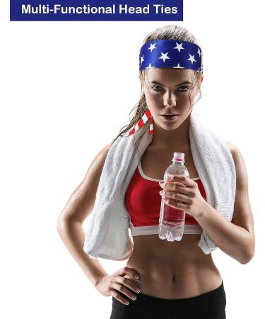 SATINIOR American Flag Tie Headband Set - Patriotic Sports Bandana for Fourth of July Independence Day, Stars Sweatband for Exercise Men Women - Buy Online on GoSupps.com