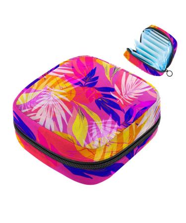Storage bags for women's bandages tropical pink leaves portable menstrual performances panty liners tampons women's bandages storage holder for women school office